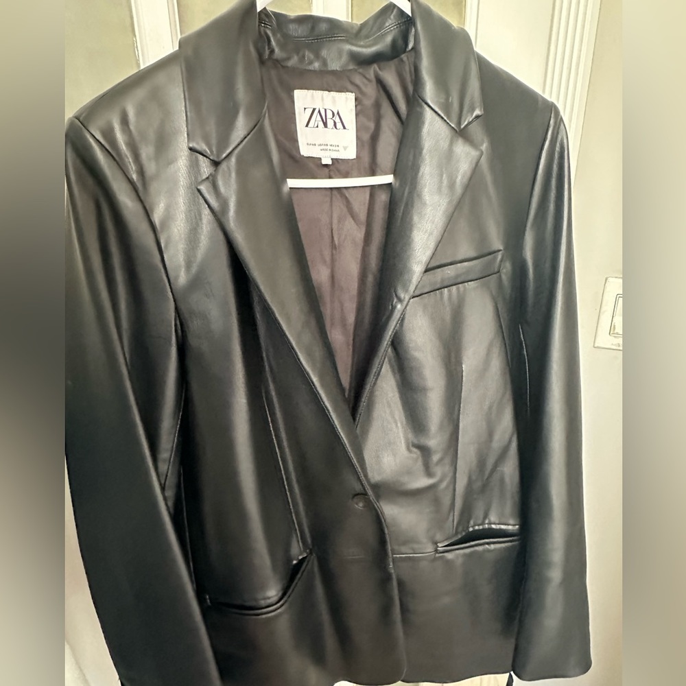 Zara Black Faux Leather Blazer